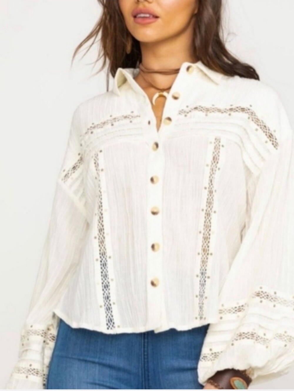 Free People NEW summer stars button down shirt blouse small